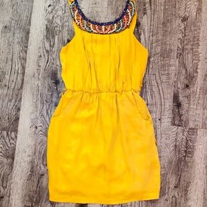 Bright Golden Mini Dress w/ Beaded Collar